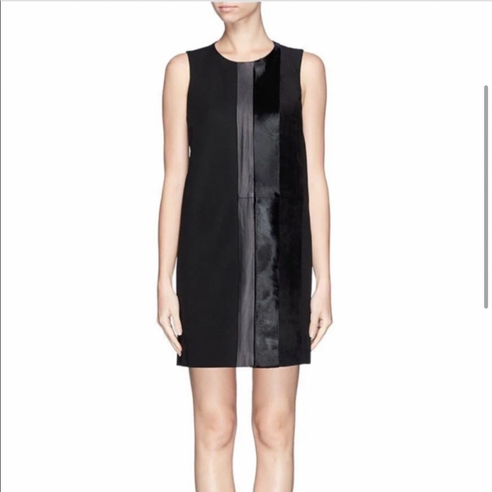 Theory Elso Calf Hair Suede Leather Panel Shift Dress Black Size 4 ($615 Retail)